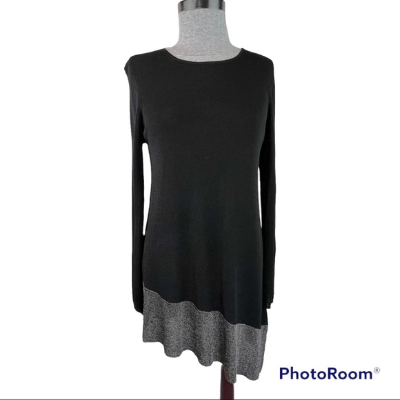 Eileen Fisher Asymmetrical Tunic Sweater Top M Black - Picture 1 of 7